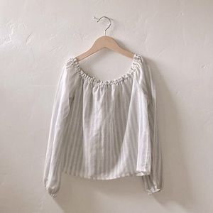Brandy Melville blue/cream off the shoulder cotton Maura top size S/M